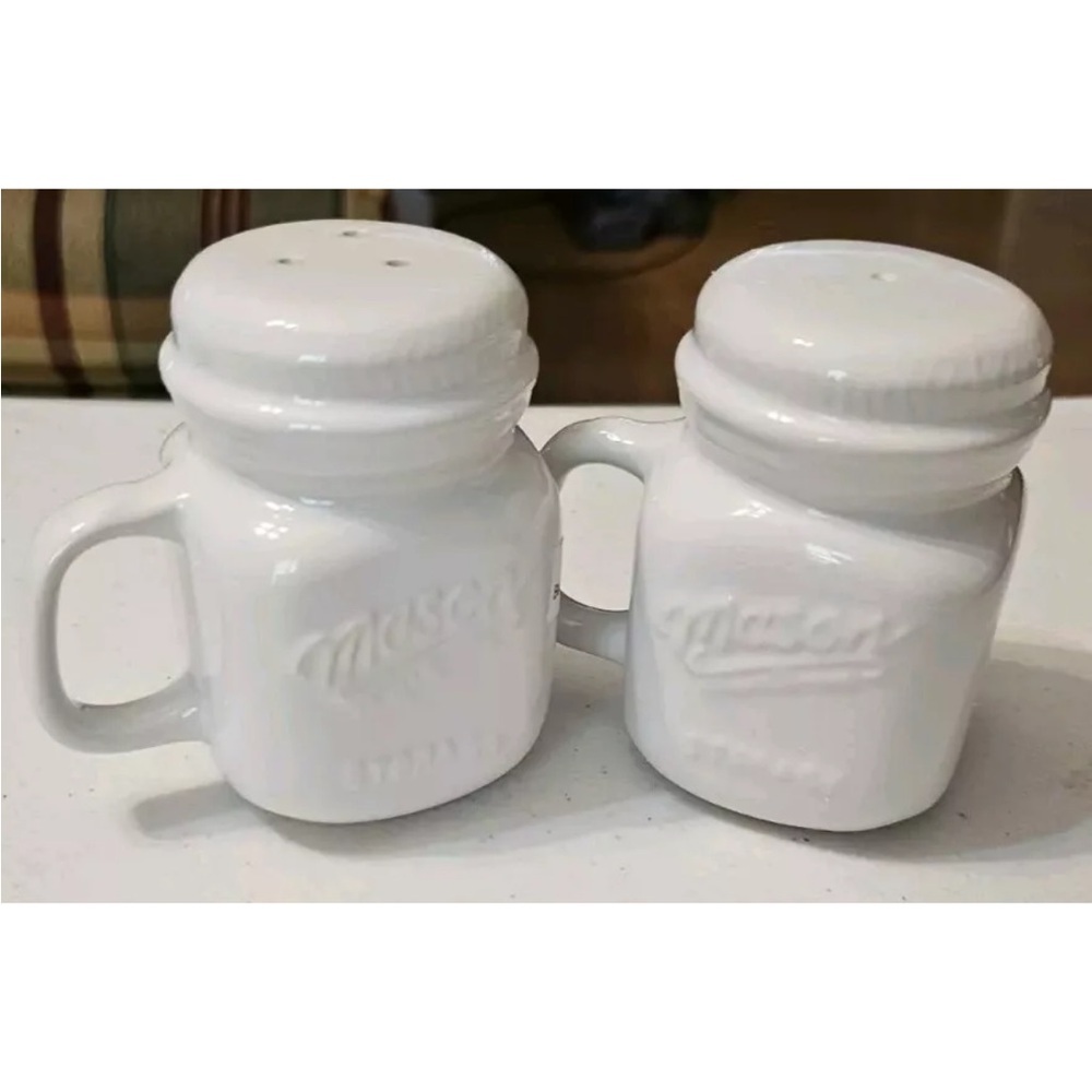 White Vintage Style Mason Jar Salt & Pepper Shakers - Picture 3 of 3